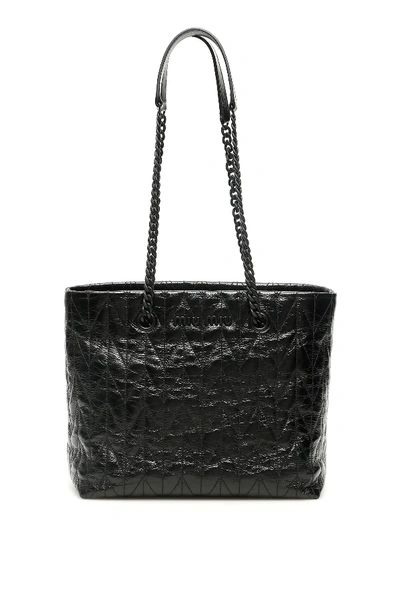 Shop Miu Miu Quilted Shine Calfskin Tote Bag In Black