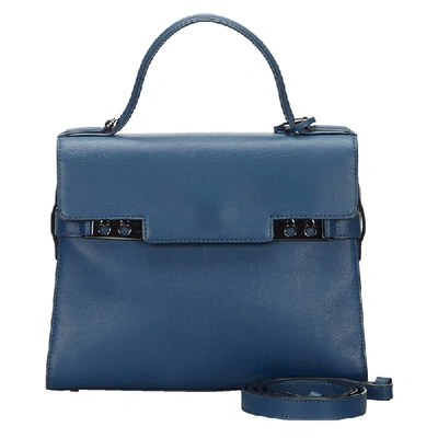 Pre-owned Delvaux Blue Leather Tempete Mm Satchel