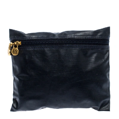 Pre-owned Fendi Navy Blue Coated Fabric Small Zip Pouch