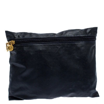 Pre-owned Fendi Navy Blue Coated Fabric Zip Pouch