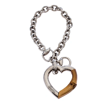 Pre-owned Gucci Bamboo Heart Silver Chain Link Charm Bracelet
