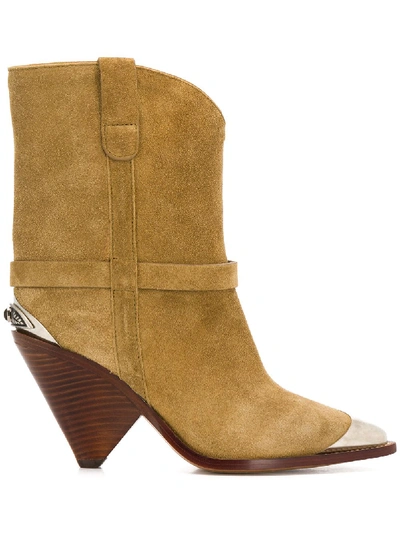 Shop Isabel Marant Lamsy Leather Ankle Boots In Beige