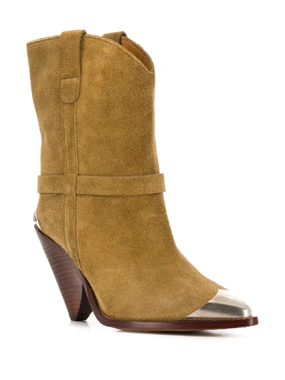 Shop Isabel Marant Lamsy Leather Ankle Boots In Beige