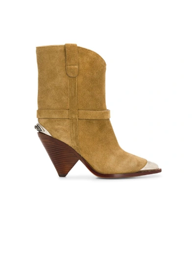 Shop Isabel Marant Lamsy Leather Ankle Boots In Beige