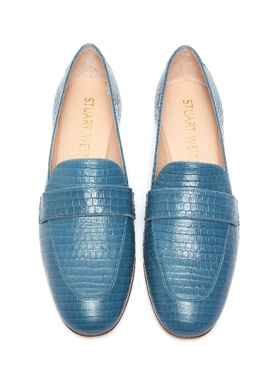 Shop Stuart Weitzman 'payson' Croc Embossed Leather Loafers In Blue