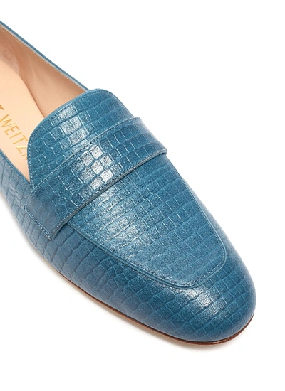 Shop Stuart Weitzman 'payson' Croc Embossed Leather Loafers In Blue