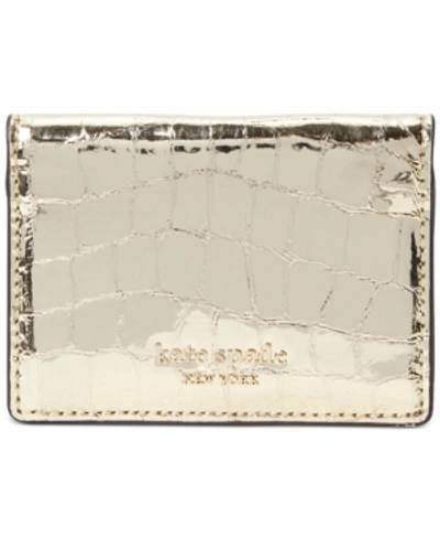 Shop Kate Spade Sylvia Croc-embossed Mirror Card Case In Gold/gold