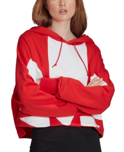 Shop Adidas Originals Women's Cotton Large-logo Cropped Hoodie In Lush Red/white