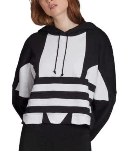 Shop Adidas Originals Women's Cotton Large-logo Cropped Hoodie In Black/white