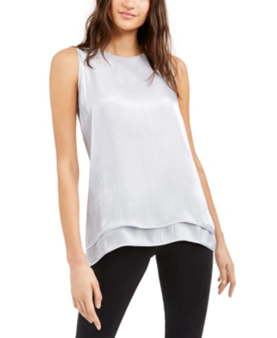 Shop Vince Camuto Iridescent Layered-hem Top In Silverstone