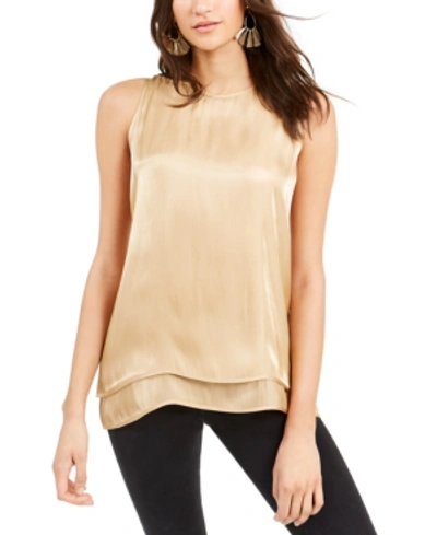 Shop Vince Camuto Iridescent Layered-hem Top In Latte