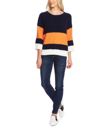 Shop Vince Camuto Striped Elbow-sleeve Teddy Bear Sweater In Electric Orange