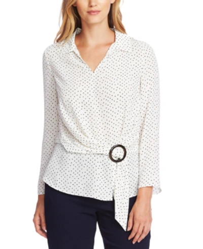Shop Vince Camuto Ditsy Fragments Belted Blouse In Pearl Ivory