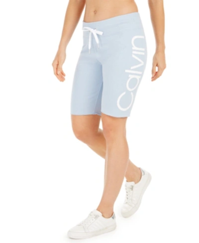 Shop Calvin Klein Performance Logo Terry Bermuda Shorts In Sky Blue