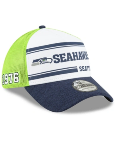 Shop New Era Seattle Seahawks On-field Sideline Home 39thirty Cap In White/navy/lime