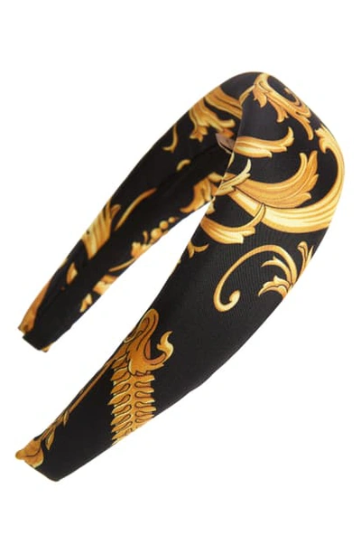 Shop Versace First Line Barocco Padded Headband In Black/ Gold