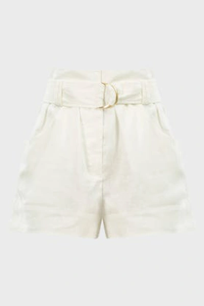 Shop Aje Paperbark Belted Linen Shorts In White