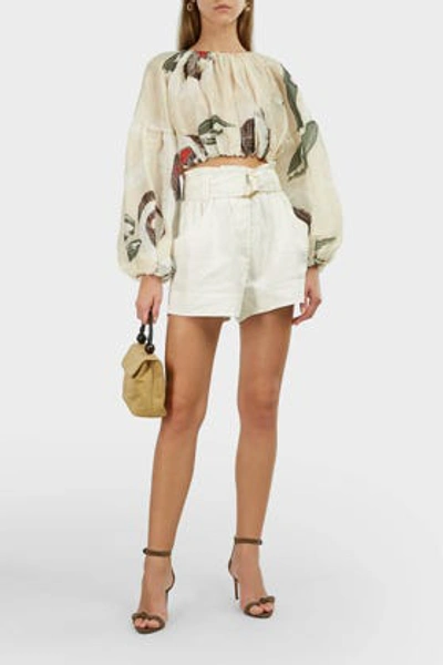 Shop Aje Paperbark Belted Linen Shorts In White