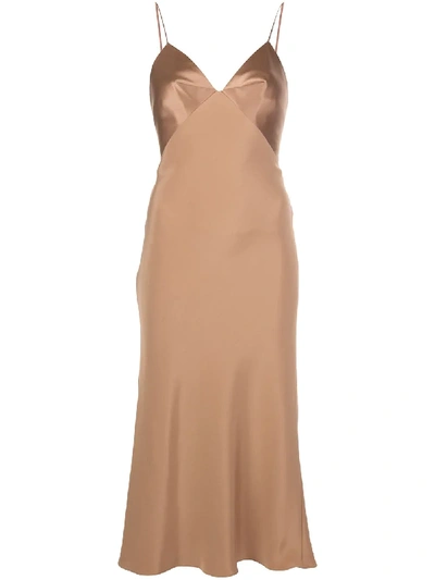 Shop Cushnie Satin-bust Midi Dress In Brown