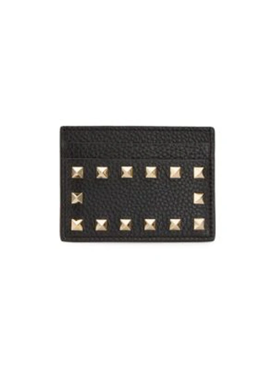 Shop Valentino Garavani Rockstud Leather Card Holder In Black