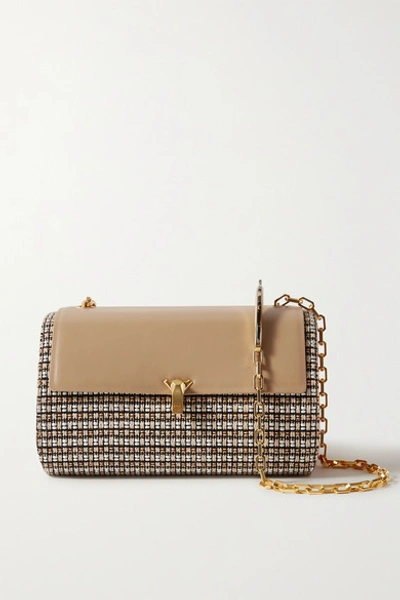 Shop The Volon Po Trunk Tweed And Smooth And Textured-leather Shoulder Bag In Beige