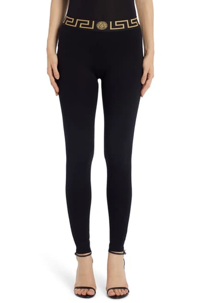 Shop Versace Greca Border Leggings In Black