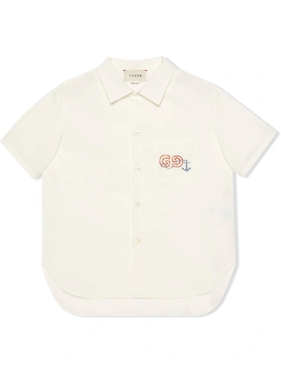 Shop Gucci Cotton Shirt With Gg And Anchor Embroidery In White