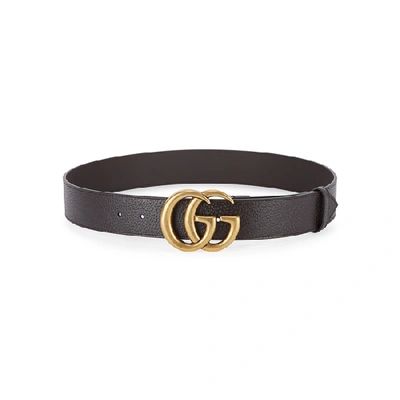 Shop Gucci Gg Dark Brown Grained Leather Belt