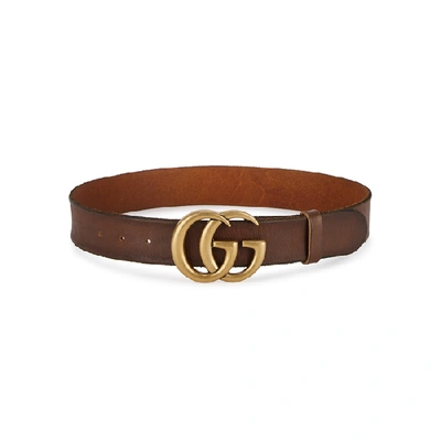 Shop Gucci Gg Brown Leather Belt In Tan