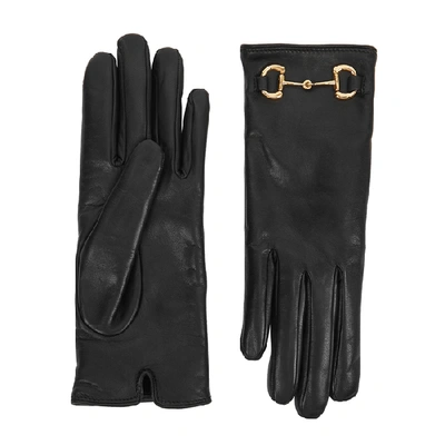 Shop Gucci Black Cashmere-lined Leather Gloves