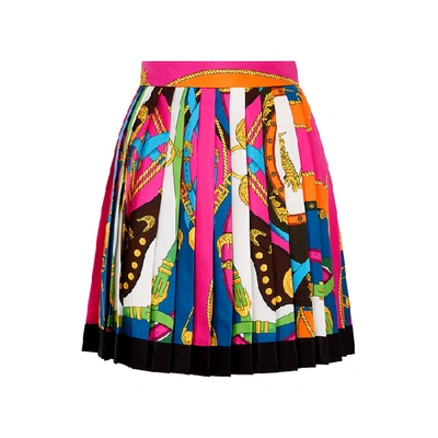 Shop Versace Printed Pleated Silk Mini Skirt In Multicoloured
