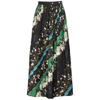 Shop Erdem Nolana Floral-print Pleated Midi Skirt In Black And White