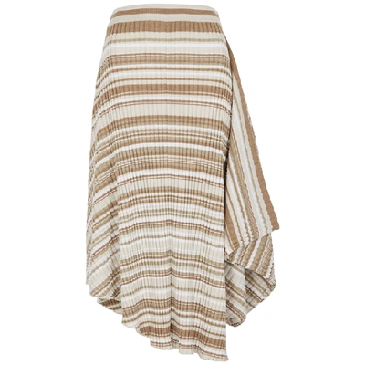 Shop Jw Anderson Brown Striped Draped Wool Midi Skirt In Beige