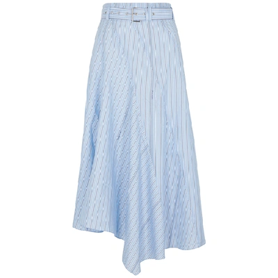 Shop Jw Anderson Blue Striped Asymmetric Cotton Midi Skirt