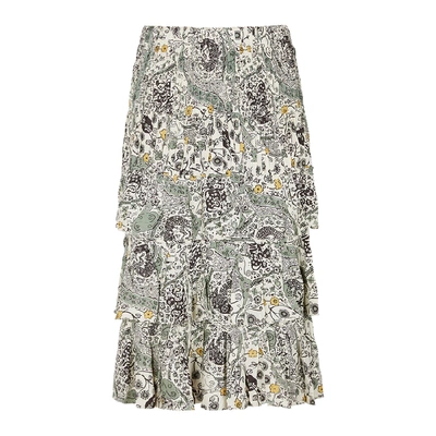Shop Isabel Marant Étoile Cencia Printed Ruffle-trimmed Midi Skirt In Beige