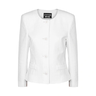 Shop Boutique Moschino White Crocodile-effect Jacquard Blazer