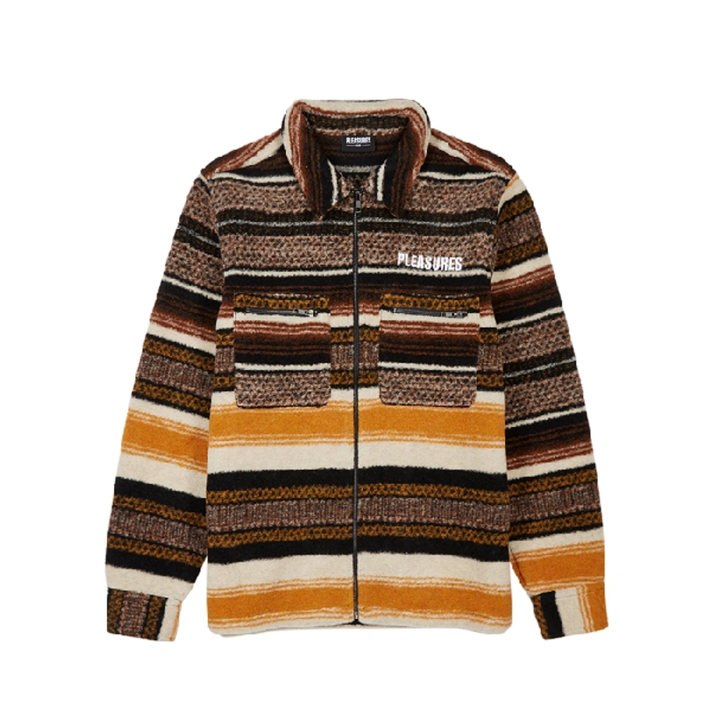 Pleasures Explorer Striped Wool blend Fleece Jacket In Brown ModeSens