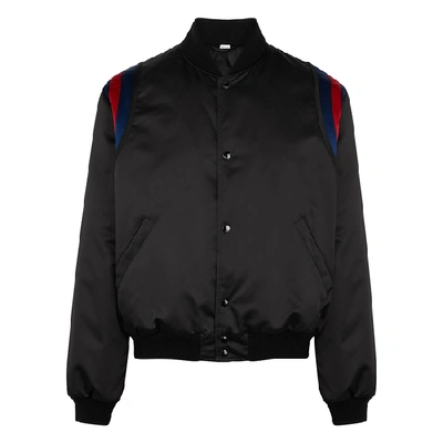 Shop Gucci Band Appliquéd Satin Bomber Jacket In Black