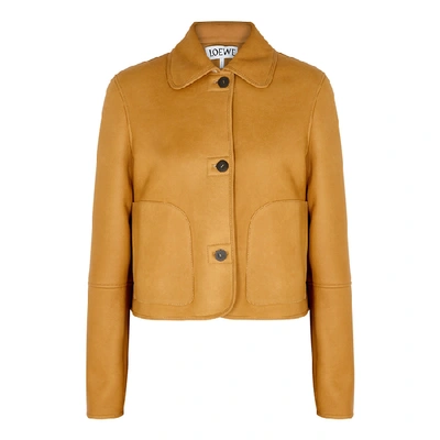 Shop Loewe Camel Shearling-lined Leather Jacket In Gold