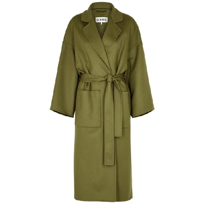 Shop Loewe Olive Belted Wool And Cashmere-blend Coat In Khaki