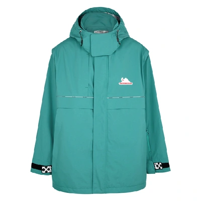 Shop Off-white Turquoise Hooded Shell Jacket