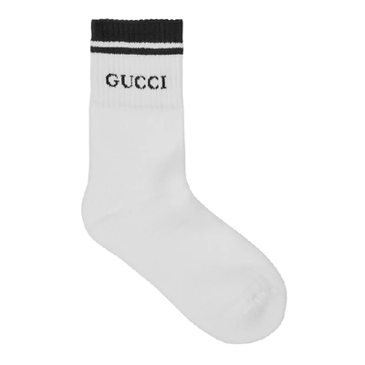 Shop Gucci White Logo-intarsia Cotton-blend Socks