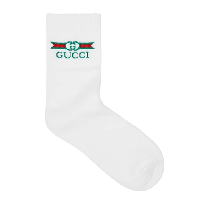 Shop Gucci White Logo Cotton-blend Socks