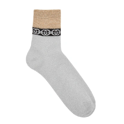 Shop Gucci Silver Metallic-weave Socks In White