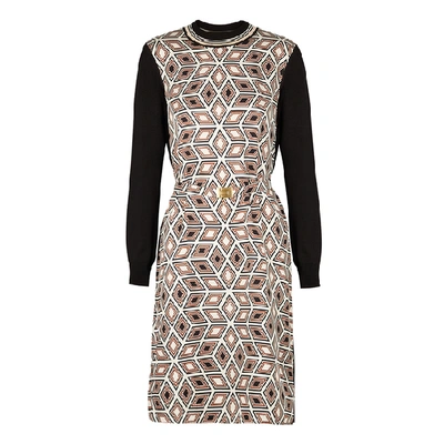 Shop Tory Burch Black Printed Silk And Stretch-knit Dress In Multicoloured