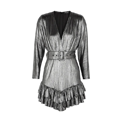 Shop Retroféte Maureen Gunmetal Lamé-weave Mini Dress In Silver