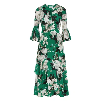 Shop Erdem Florence Floral-print Silk Midi Dress In Green