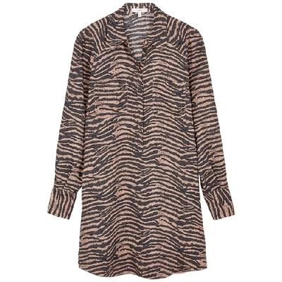 Shop Joie Talma Tiger-print Chiffon Shirt Dress In Brown