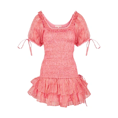 Shop Loveshackfancy Violet Pink Shirred Silk Mini Dress