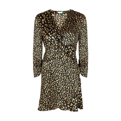 Shop Rixo London Lilly Leopard-print Satin Mini Dress In Black And Caramel